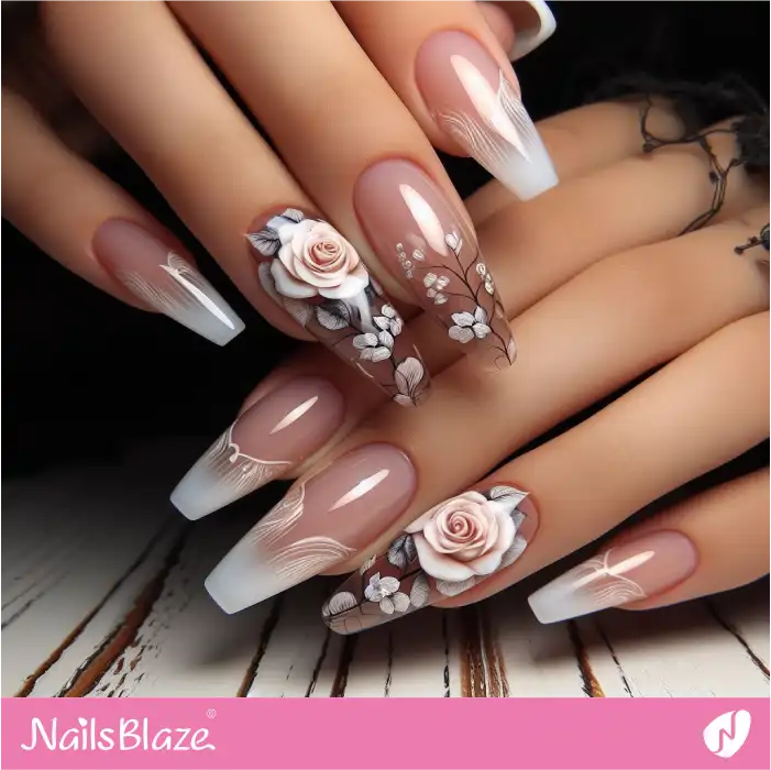 Clear Nails with Roses | French Manicure - NB3604